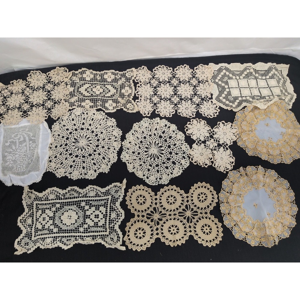 Vintage Linens  Doilies Dresser Scarves  Crocheted  Large Lot